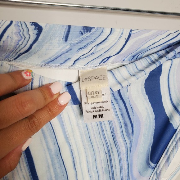 L*SPACE • Marble Blue White Frenchi Bitsy Bikini Bottom NEW Sz M - Picture 8 of 9